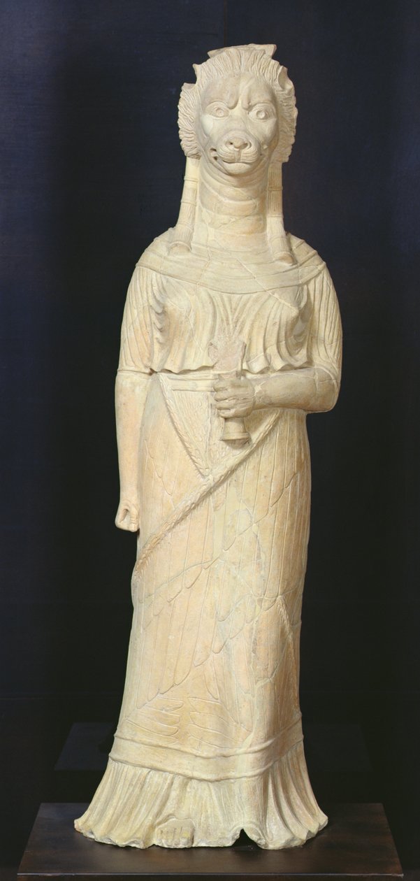 Leeuwenkop godin, uit het heiligdom bij Bir Bou Regba door Roman