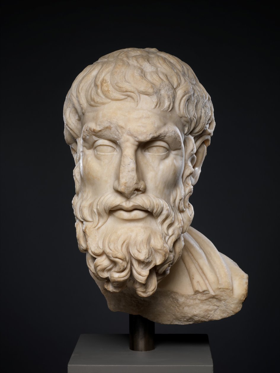 Marmeren kop van Epikouros, 2e eeuw AD (marmer) door Roman