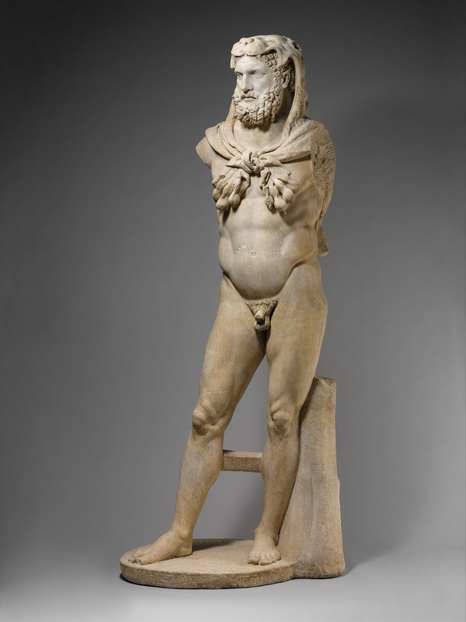 Marmeren beeld van een bebaarde Hercules, 68-98 AD (marmer) door Roman