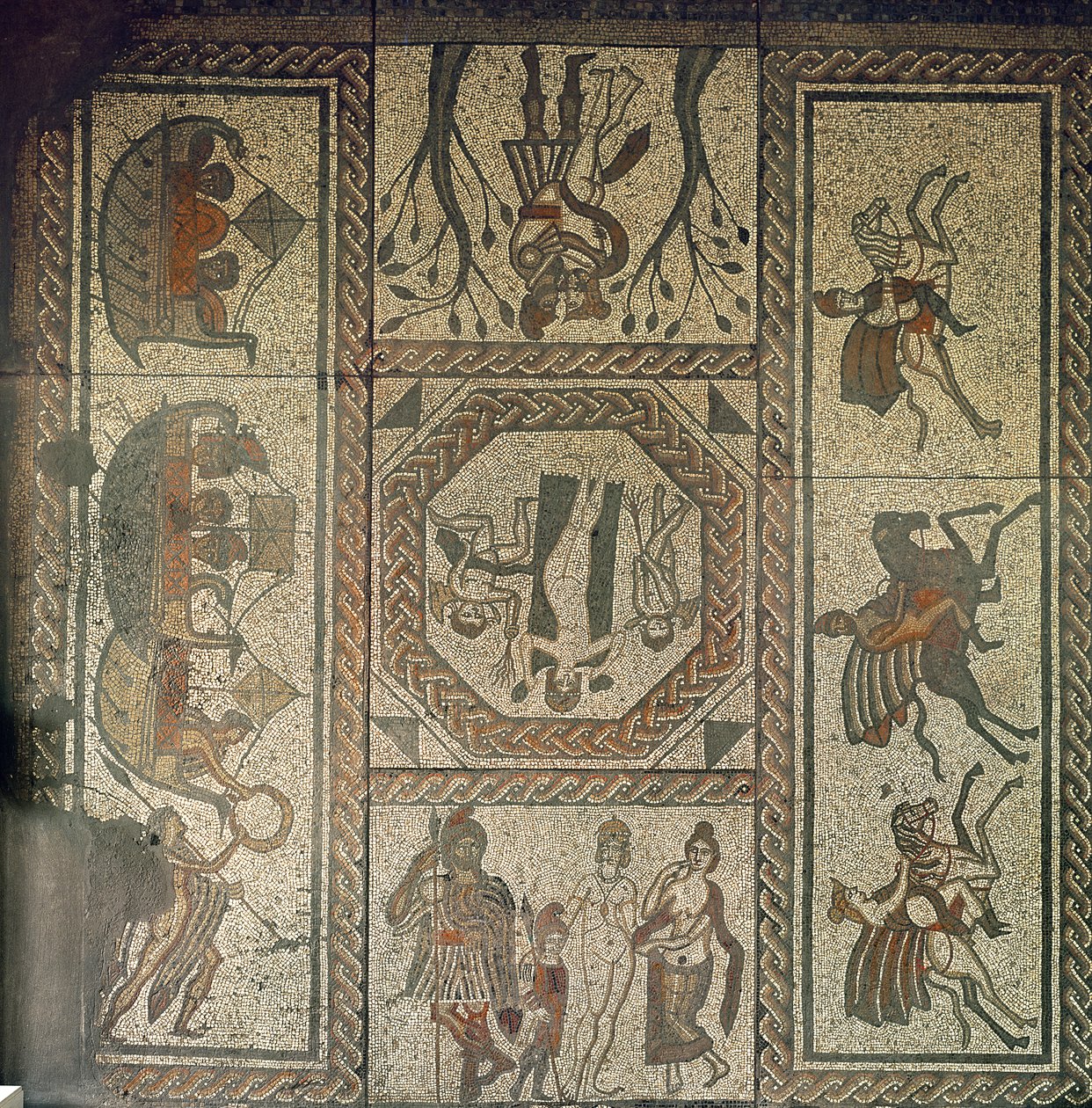Mozaïekvloer uit de Romeinse villa in Low Ham, met het verhaal van Dido en Aeneas uit Vergilius