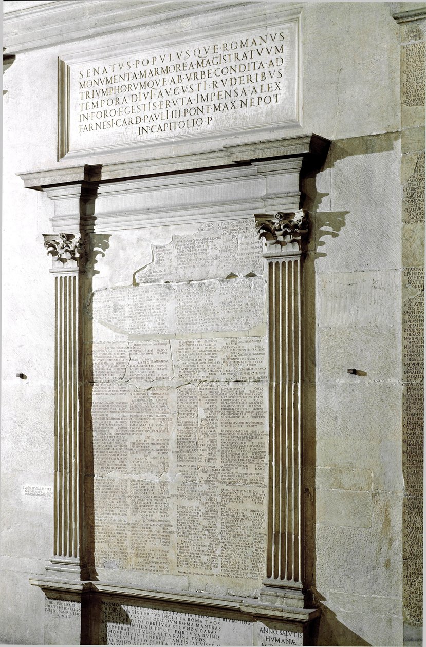 Plaquette van de Triomf- en Consulaire Fasti. Periode van keizer Augustus. 27 v.Chr.-14 n.Chr. Rome, Musei Capitolini door Roman