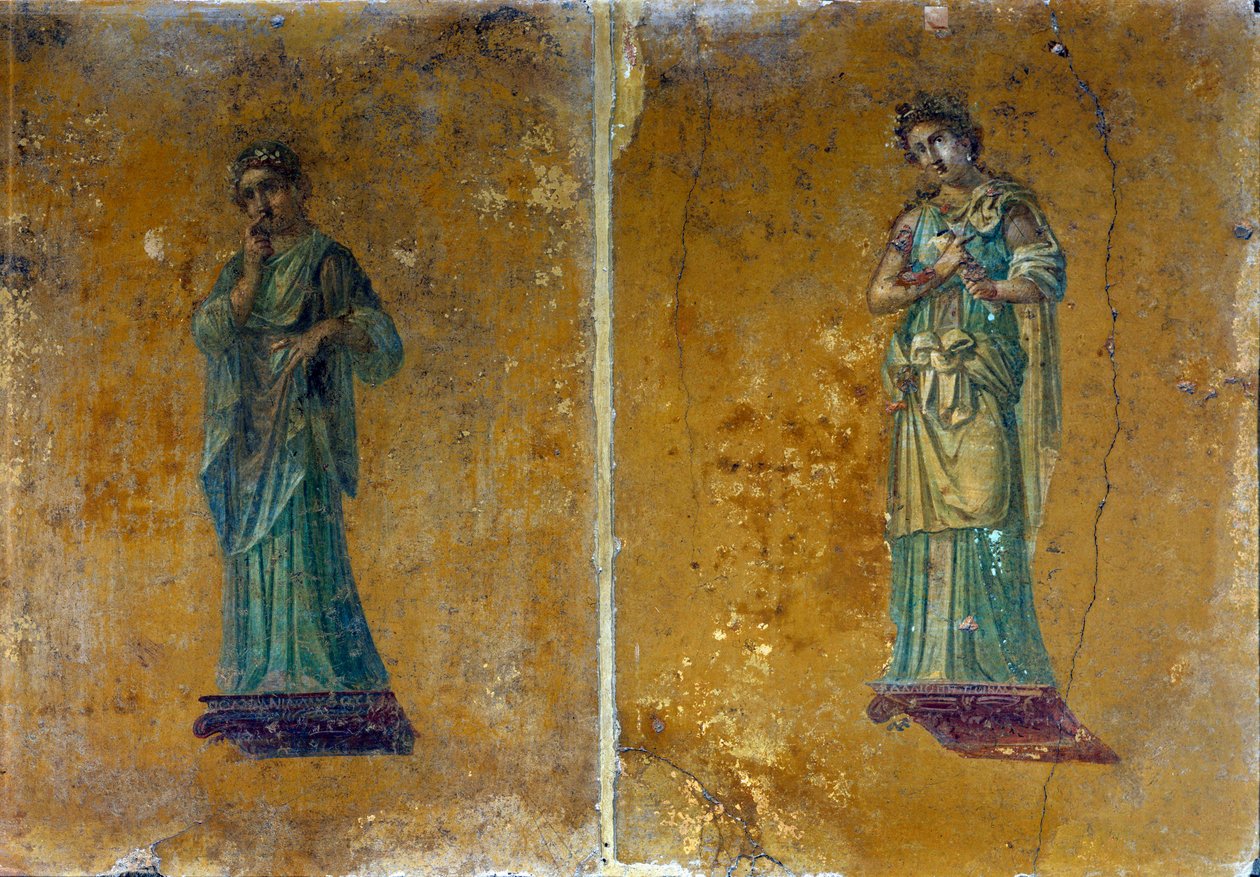 Portretten van twee muzen: Polymnie en Calliope. Fresco