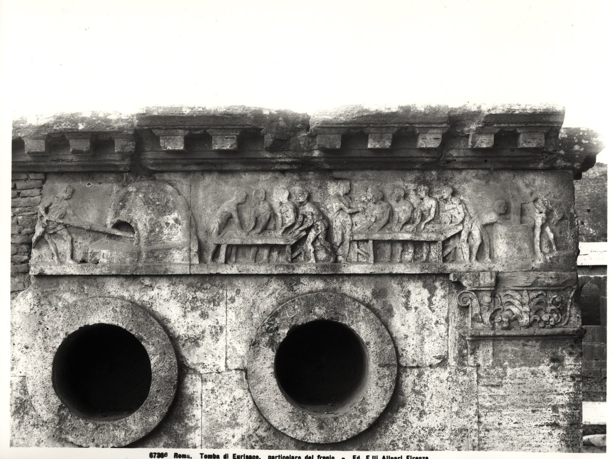 Reliëf van de fries die het proces van brood maken uitbeeldt, ca. 30 v.Chr. (detail) door Roman