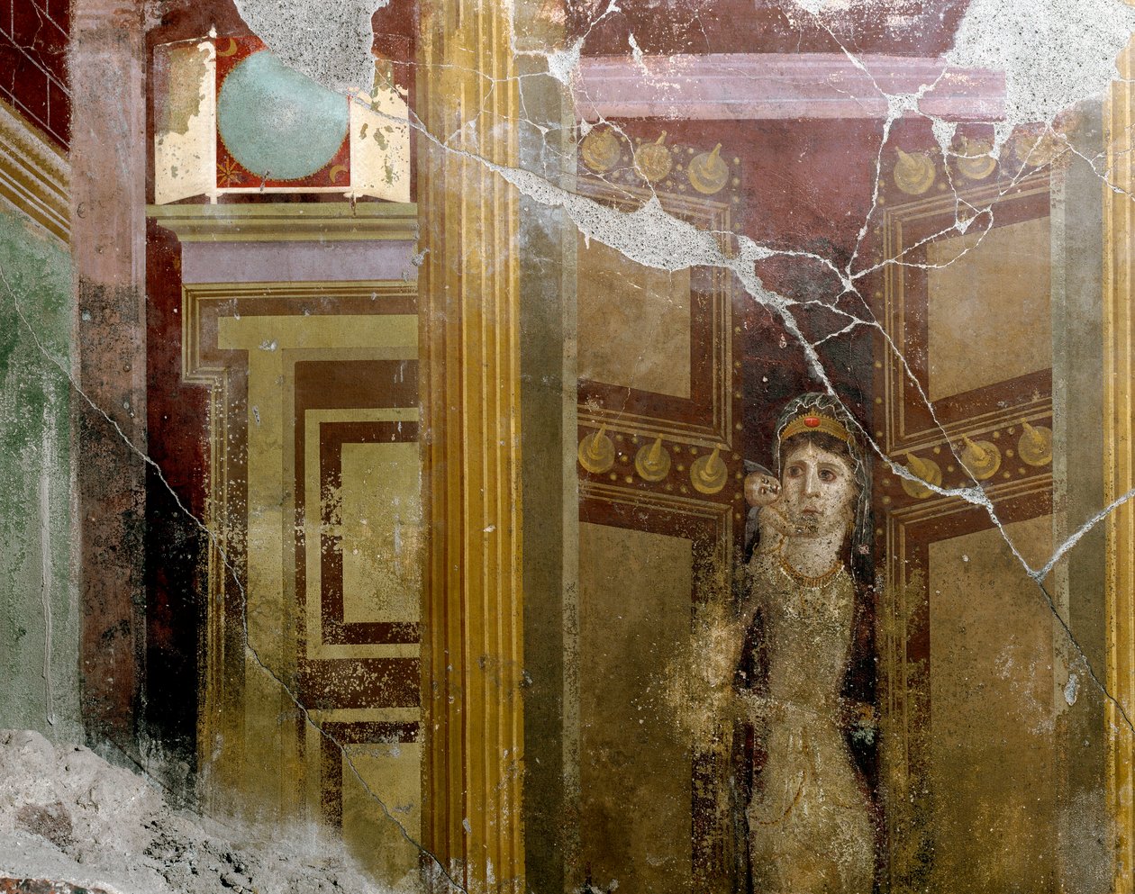 Romeinse kunst: Portret van een vrouw in de ingang van een deur (detail) door Roman