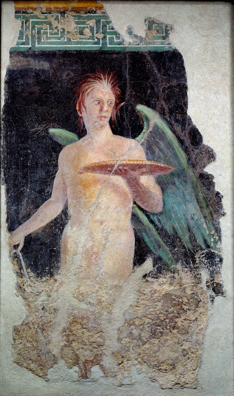 Romeinse kunst: fresco van de gevleugelde geest uit Pompeii door Roman