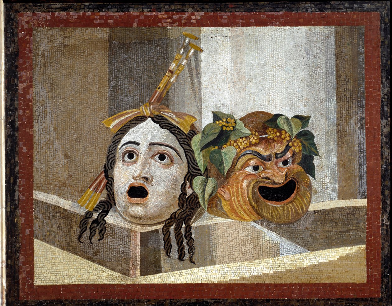 Romeinse theatermaskers - Romeinse mozaïek, 2e eeuw na Chr. door Roman
