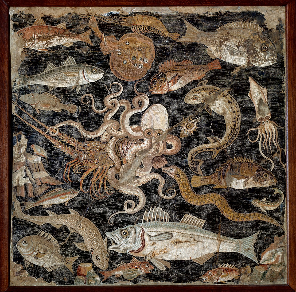 Romeinse kunst: Marine fauna. Mozaïek van de 2e eeuw. Napels, Museo Archeologico Nazionale, inv. 120177 door Roman