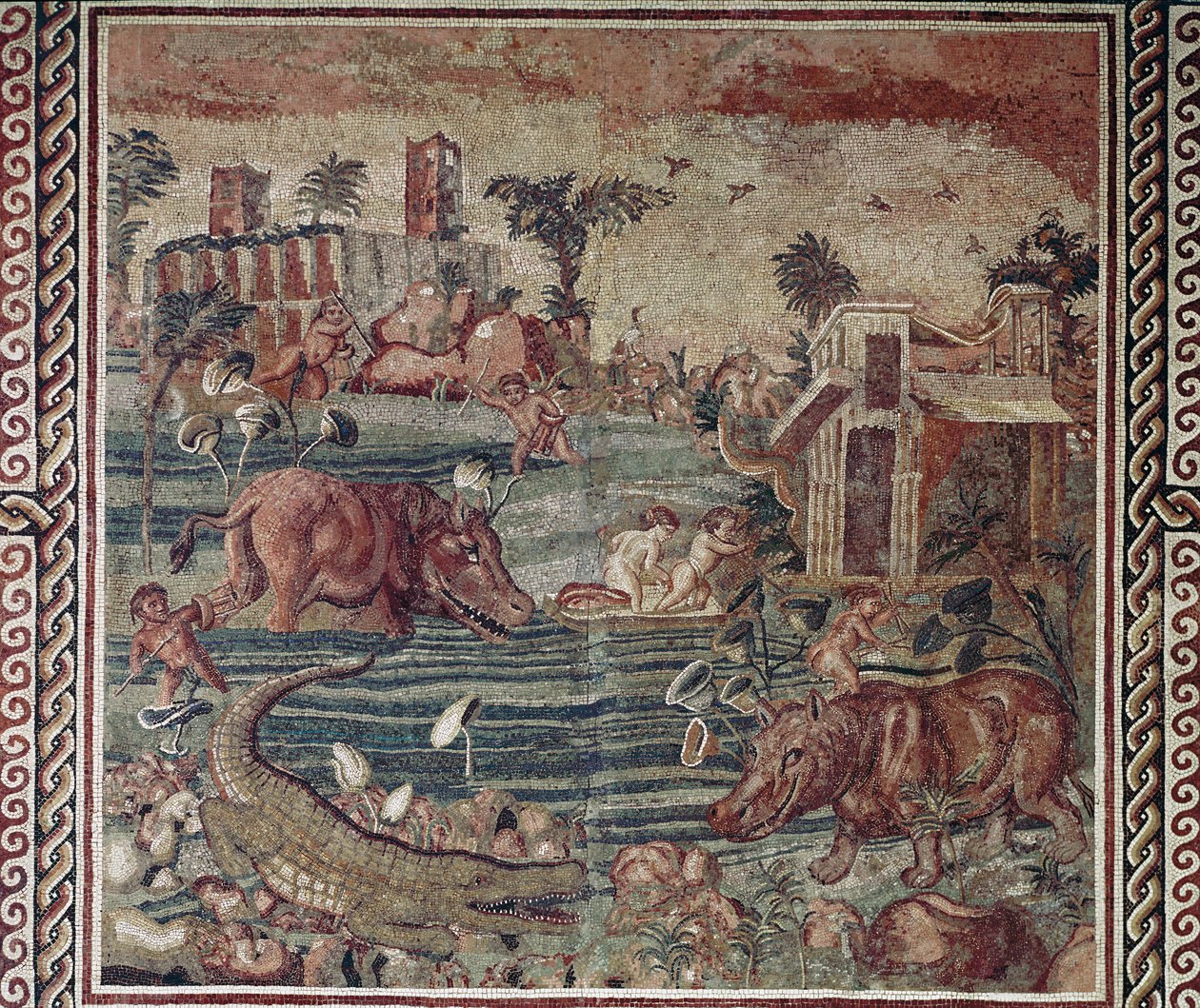 Romeinse kunst: Nijl landschap mozaïek van een villa op de Aventijn heuvel, Rome 1e-2e eeuw door Roman