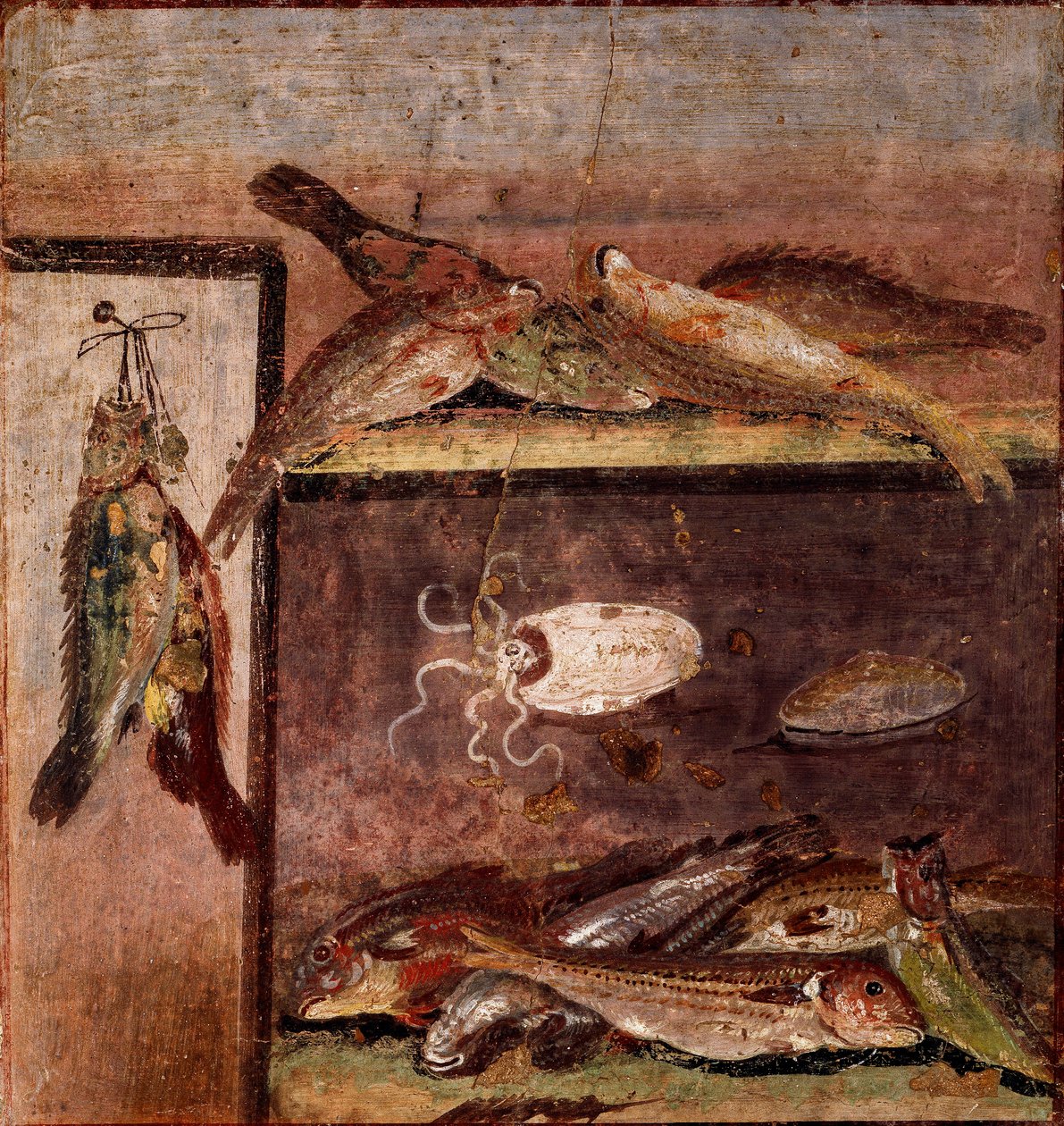 Romeinse kunst: stilleven met vis door Roman