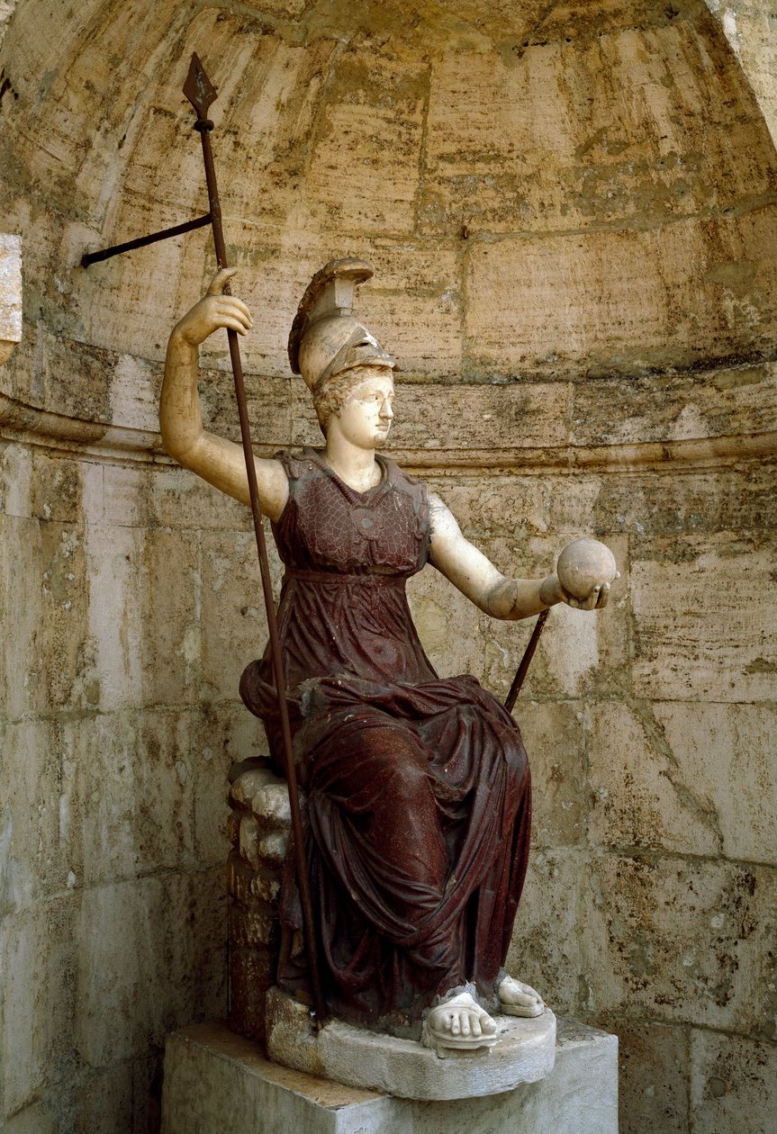Romeinse kunst: de godin Rome heft het universum in haar hand. Beeld uit de 1e eeuw n.Chr. Rome, Campidoglio door Roman
