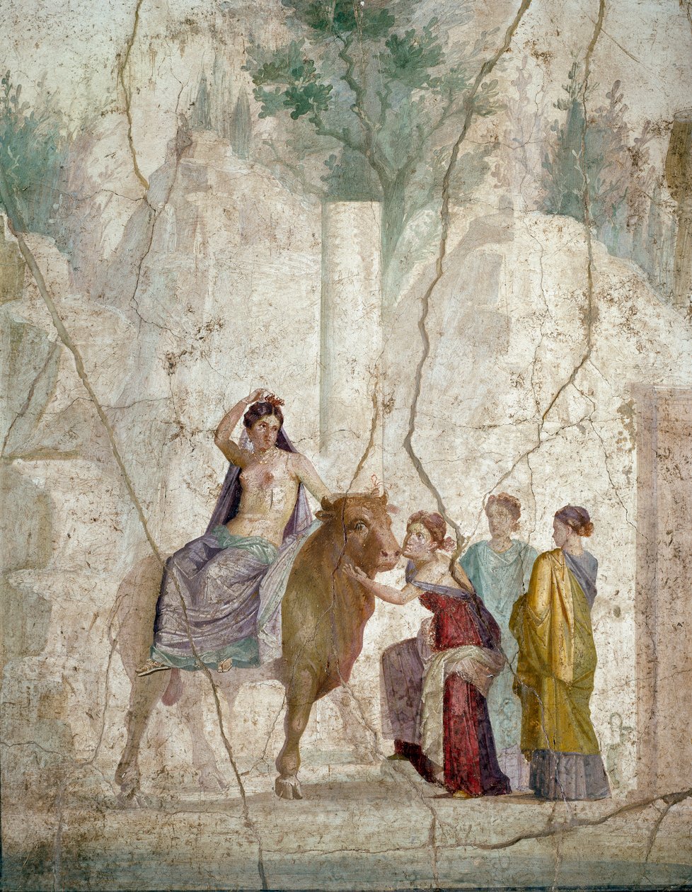 Romeinse kunst: de ontvoering van Europa. Fresco uit Pompeii. Begin van de 1e eeuw na Christus door Roman