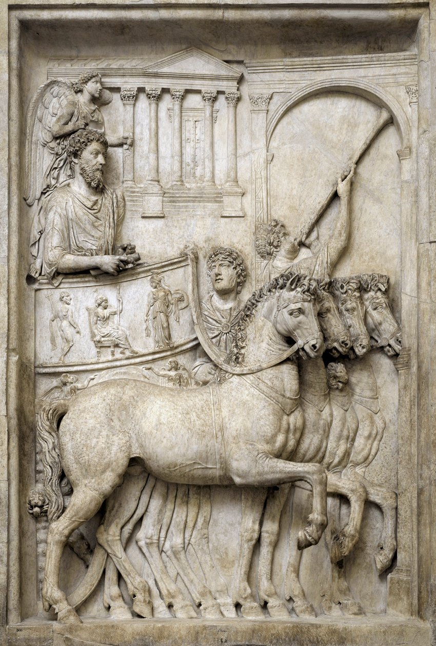 Romeinse keizer Marcus Aurelius op zijn triomfwagen, 2e eeuw door Roman