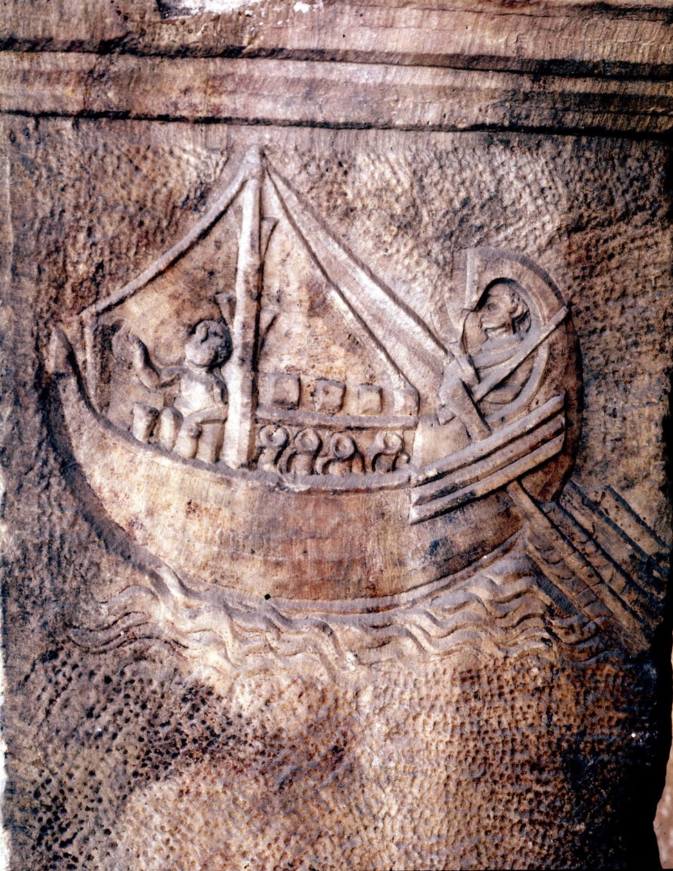 Romeins transportschip. Laag reliëf uit de 2e eeuw na Christus Romeins Nationaal Museum door Roman