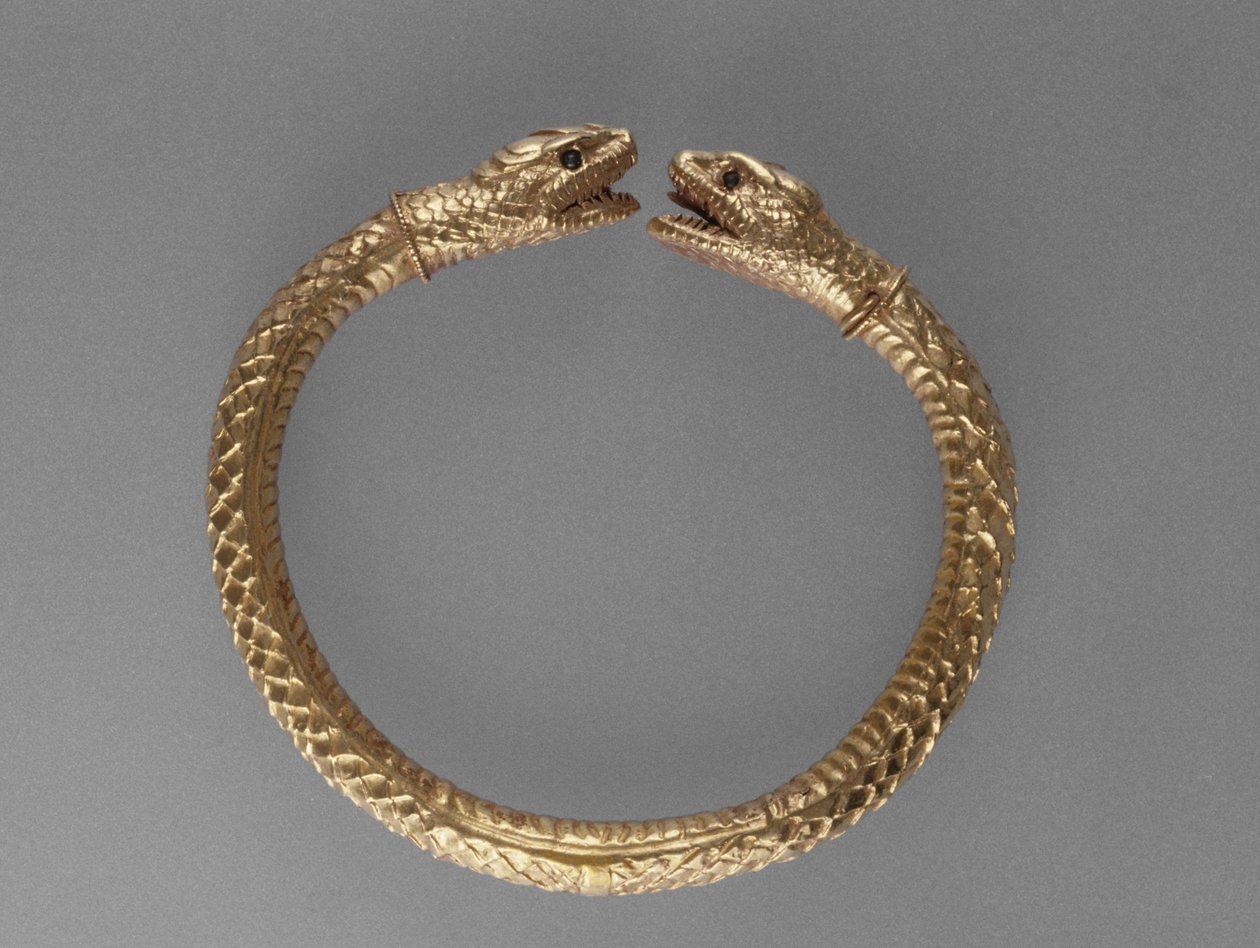 Slangenarmband, AD 1-100 (goud met groene glazen ogen) door Roman