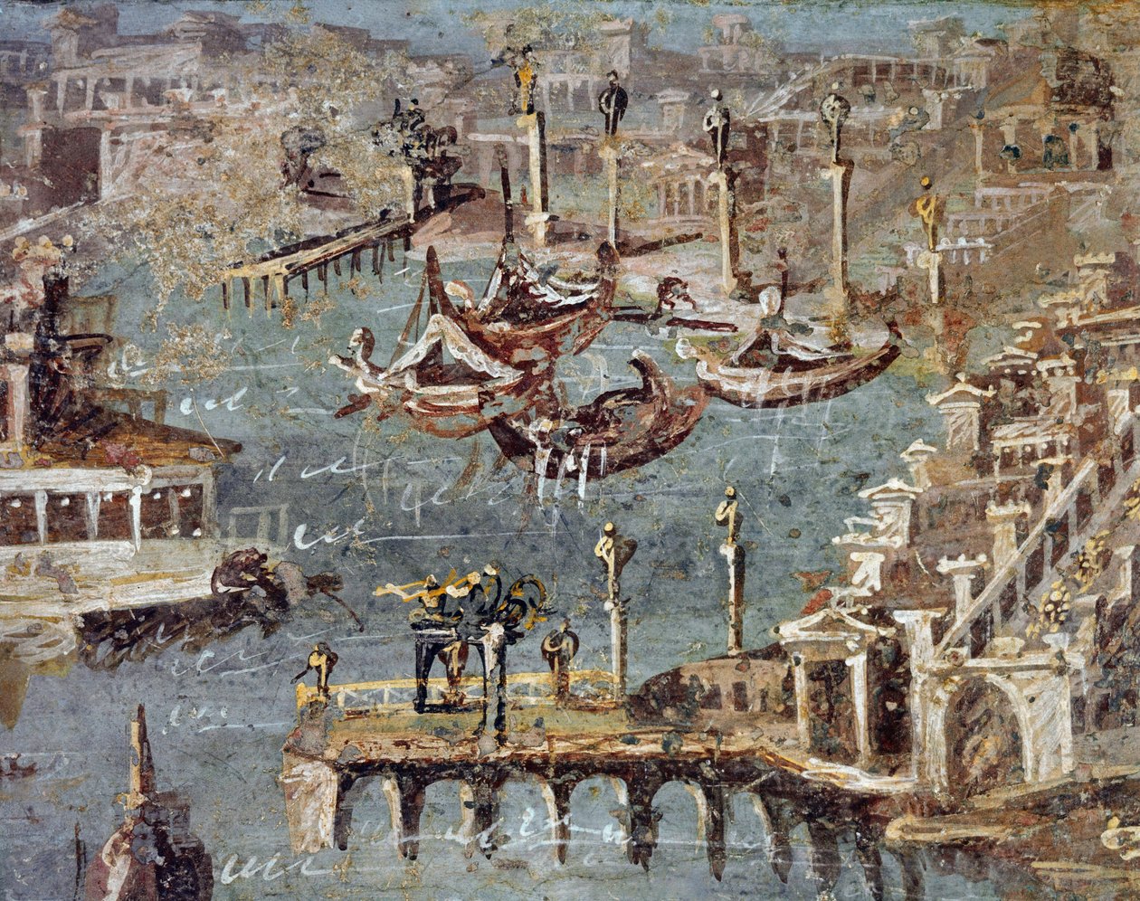 De stad en de haven van Pozzuoli (fresco) door Roman