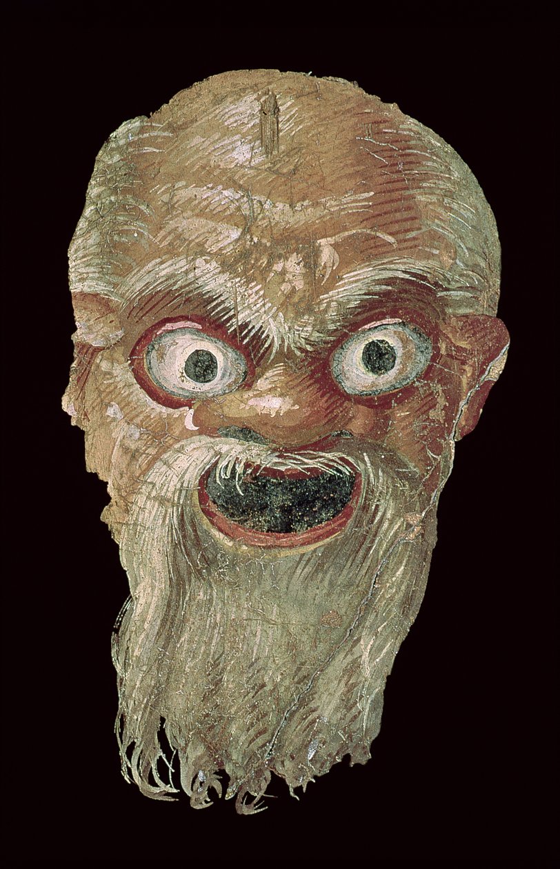 Theatermasker, Oostmuur, Oecus 5 (detail) door Roman