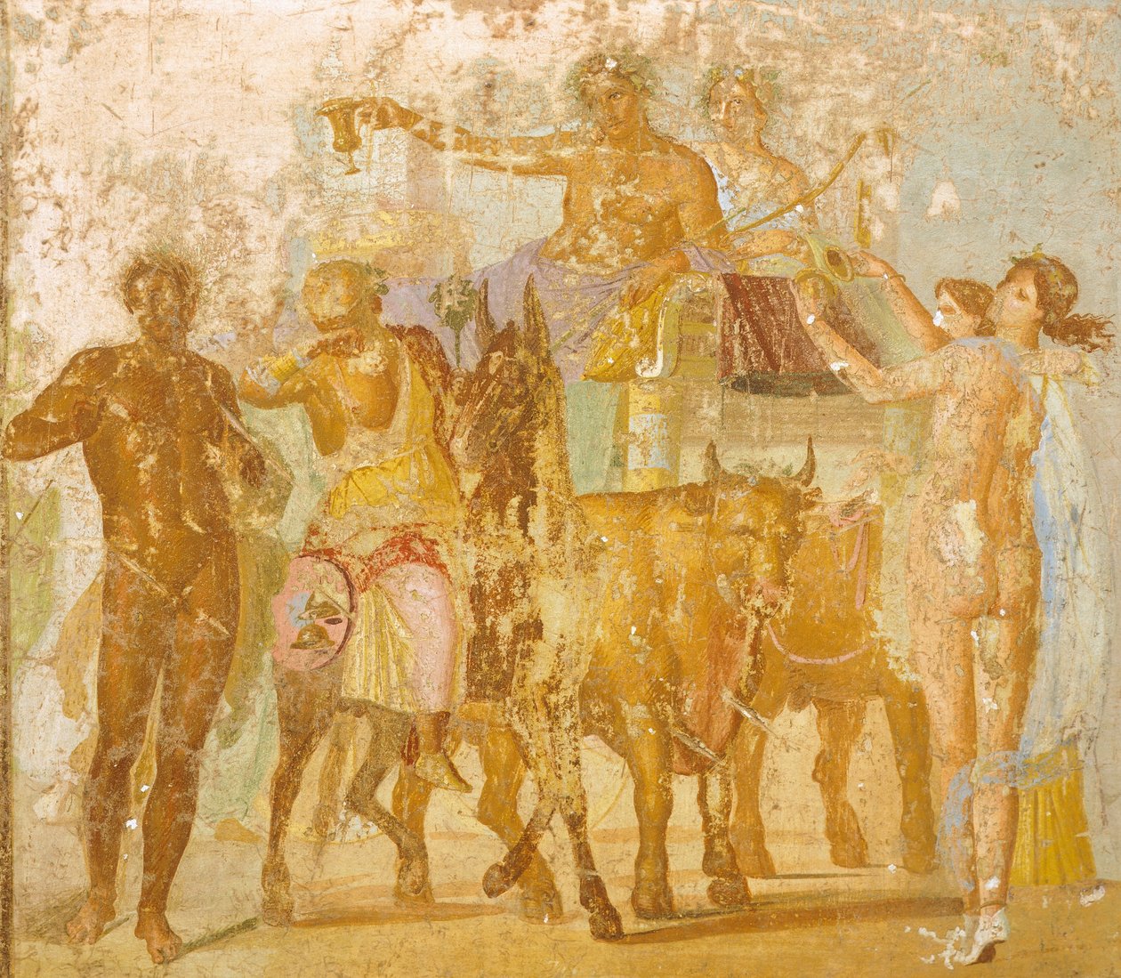Muurschildering die de triomf van Bacchus uitbeeldt, uit het Huis van Marcus Lucretius Fronto, Pompeii door Roman