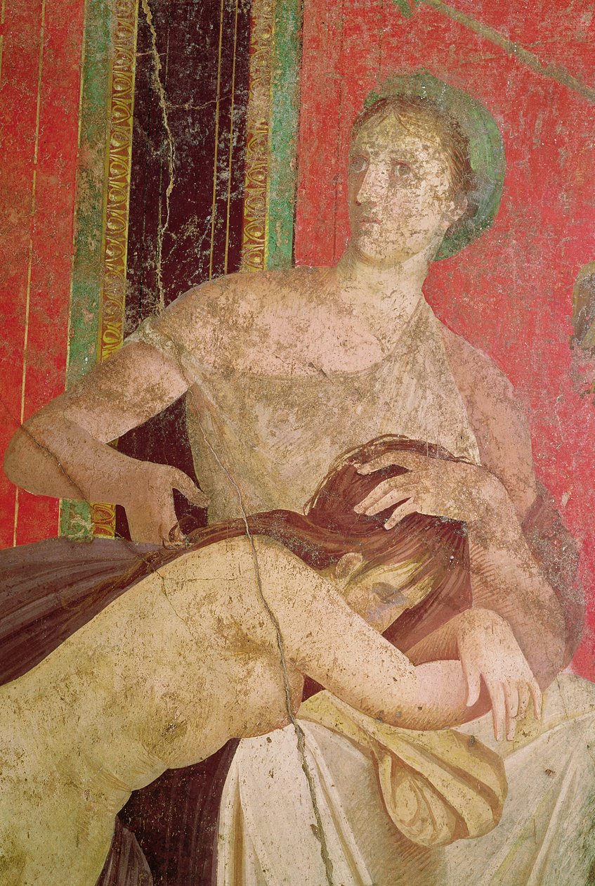 Vrouw troost de ingewijde, Zuidmuur, Oecus 5, 60-50 v.Chr. (detail) door Roman