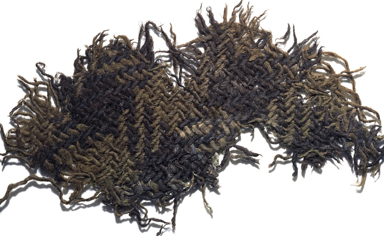 Wollen doekfragment met een eenvoudig ruitpatroon, uit de mond van een pot met een schat aan Romeinse munten, uit Falkirk, ca. 230 AD door Roman