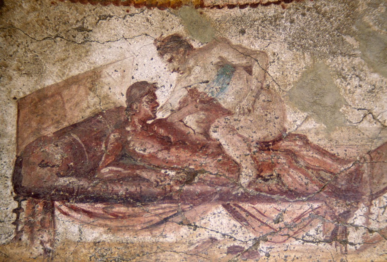 Erotische fresco uit Lupanar, Pompeii (UNESCO Werelderfgoedlijst) door Roman Roman