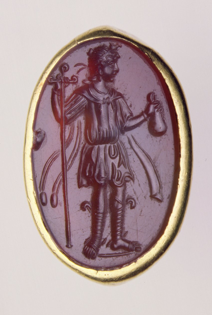Intaglio in een gouden ring met jonge mannelijke figuur door Roman Roman