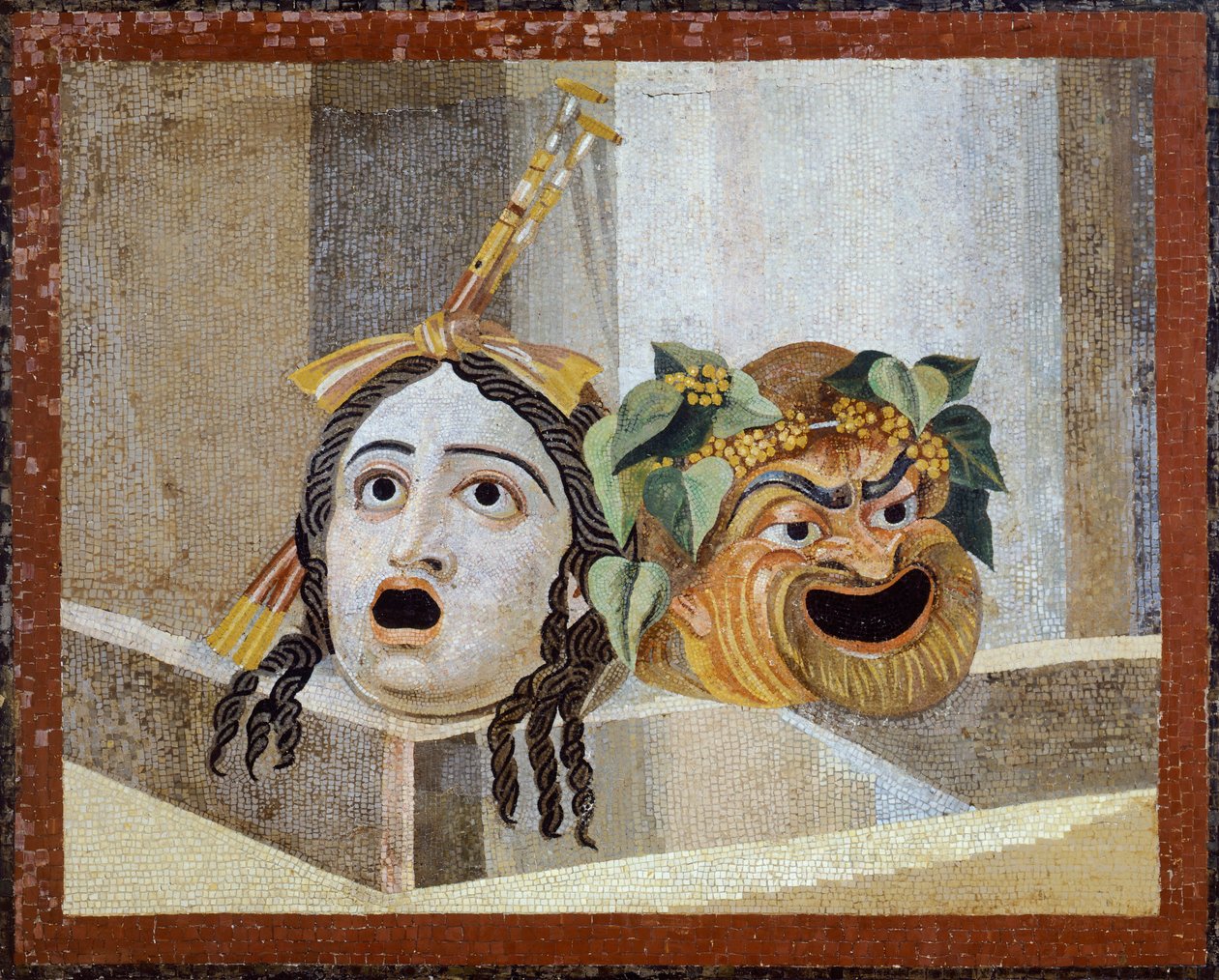 Mozaïek met theatrale maskers, uit Villa Adriana, Lazio door Roman Roman