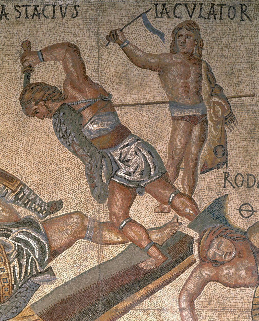 Mozaïek met een scène van vechtende gladiatoren (detail) door Roman Roman