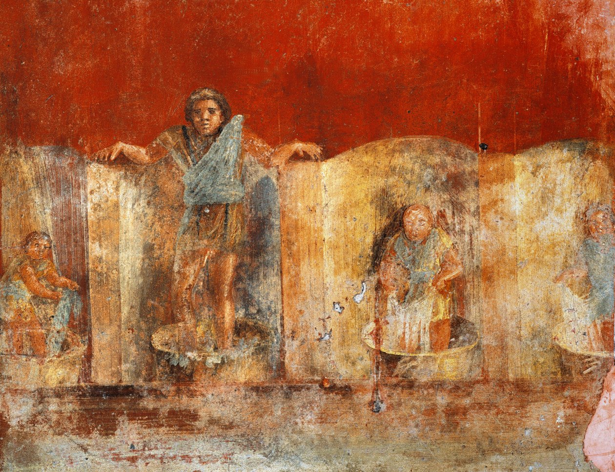 Pilaarfresco met wolproductie, uit Pompei, Fullonica van Veranio Ipseo door Roman Roman
