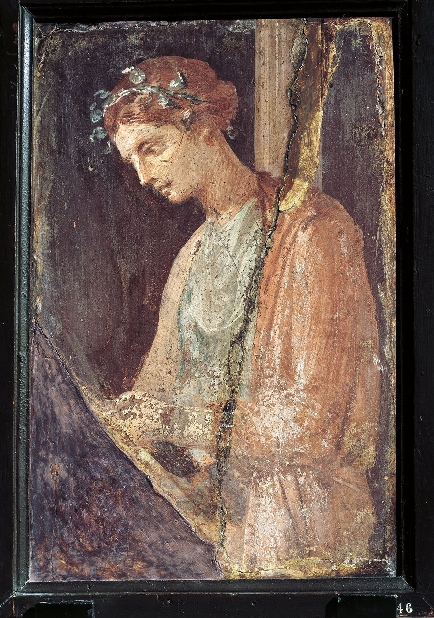 Profielportret van een jonge vrouw uit Italië, Campania, Pompeii, schildering op pleister, 55-79 n.Chr. door Roman Roman
