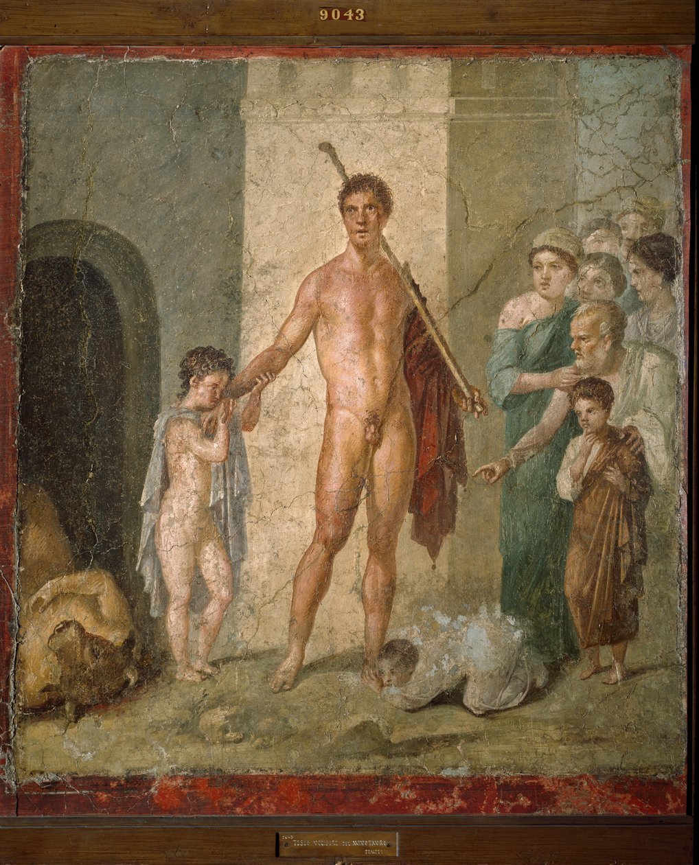 Theseus bevrijdt de zeven jonge mannen uit het doolhof na de overwinning op de Minotaurus. Fresco uit de Villa de Gavius Rufus in Pompeii. Archeologisch Museum van Napels door Roman Roman