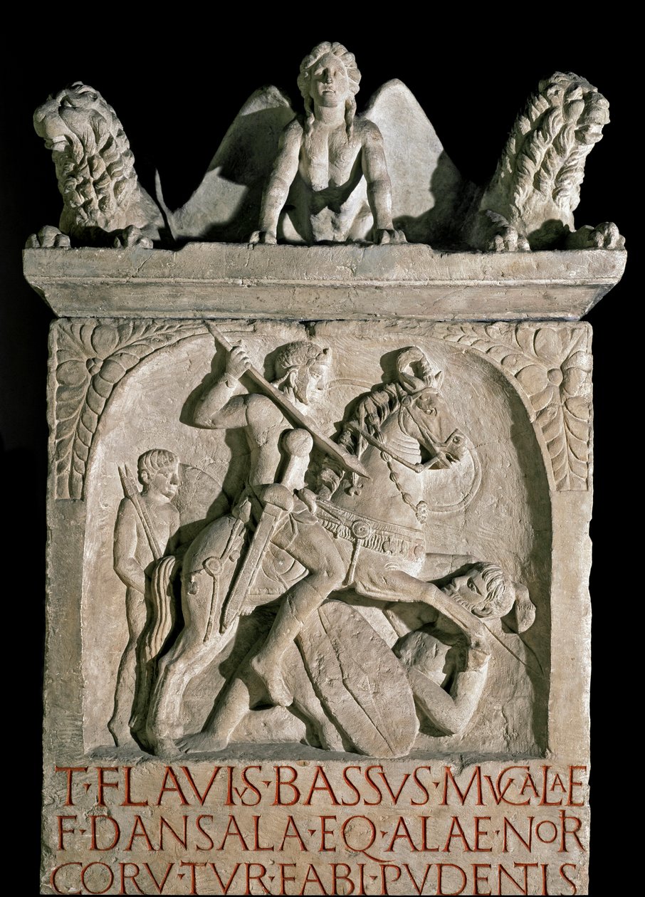 Romeinse kunst: grafsteen van de aristocraat en Romeinse politicus Flavius Bassus Herculanus (bekend rond 449-452) 5e eeuw na Christus. Rome, Museo della Civilta Romana door Roman Roman