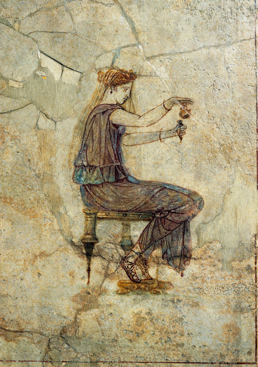 Romeinse beschaving, fresco van een meisje dat parfum giet, uit Pompeii door Roman Roman