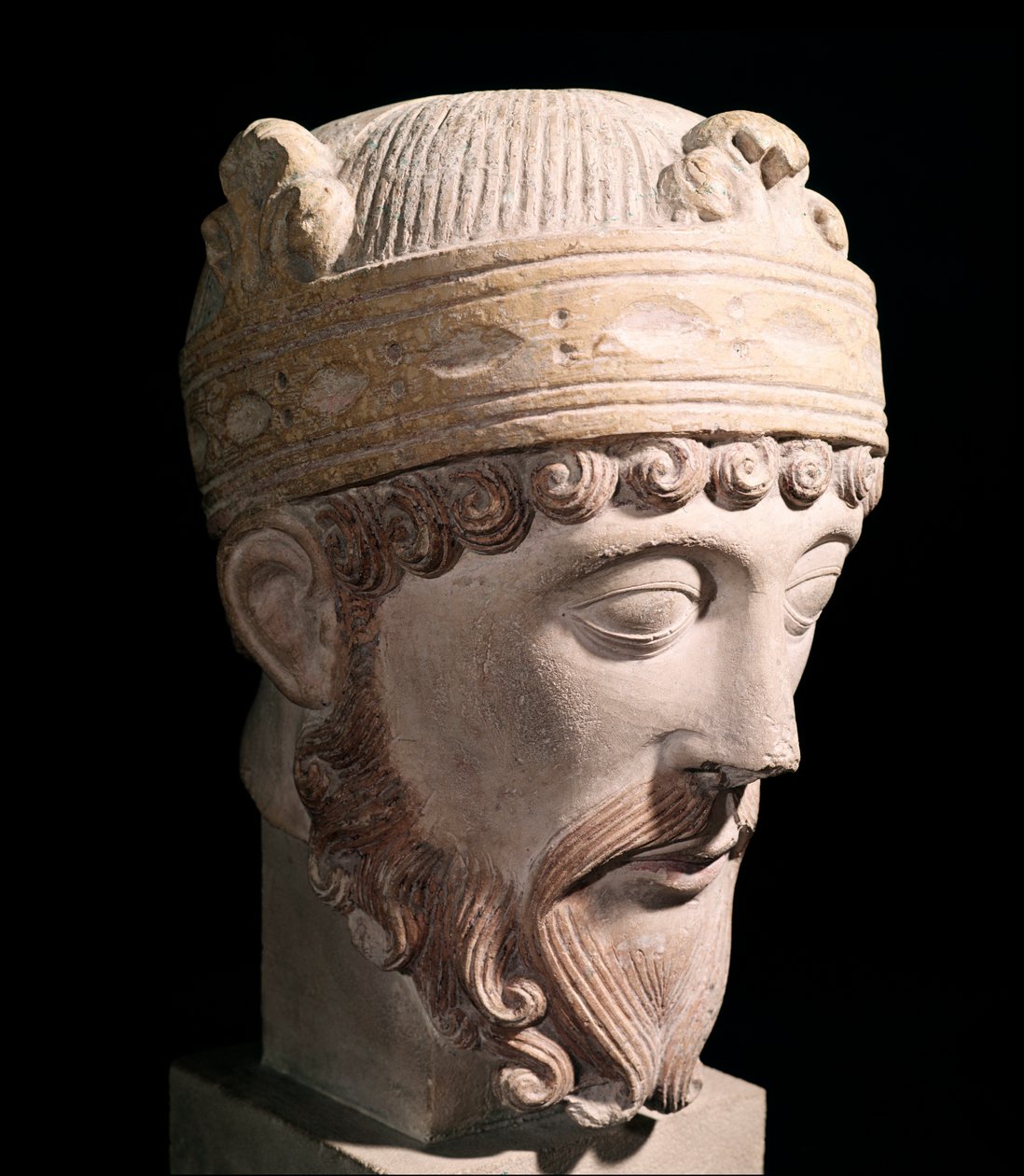 Portret van Karolingische koning van West-Francië Lothair (stenen sculptuur) door Romanesque