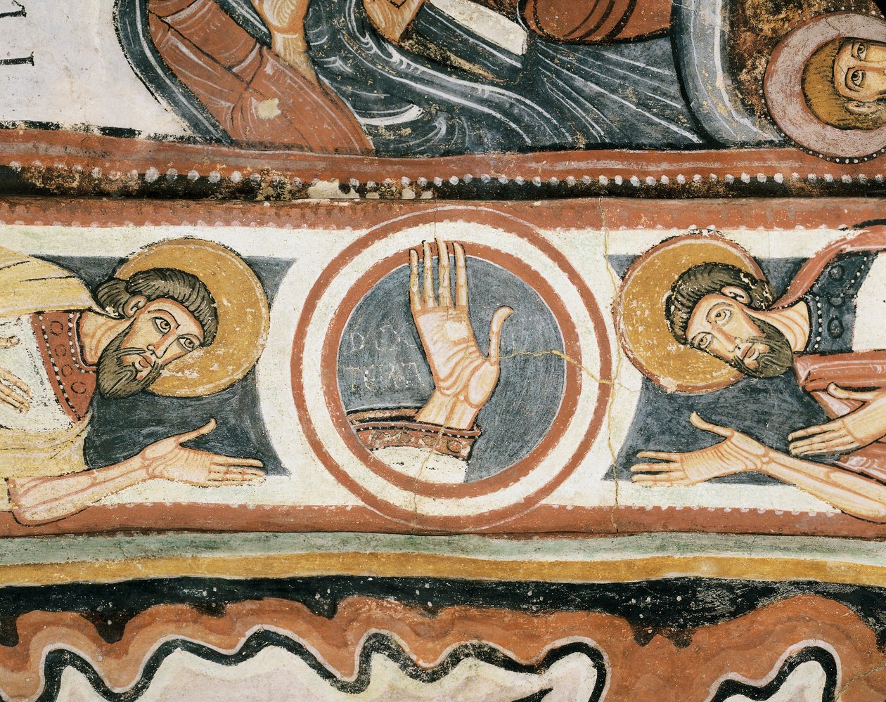Romaans kunst: De rechterhand van God en de patriarchen Elijah en Henoch (of Enoch). Detail. door Romanesque