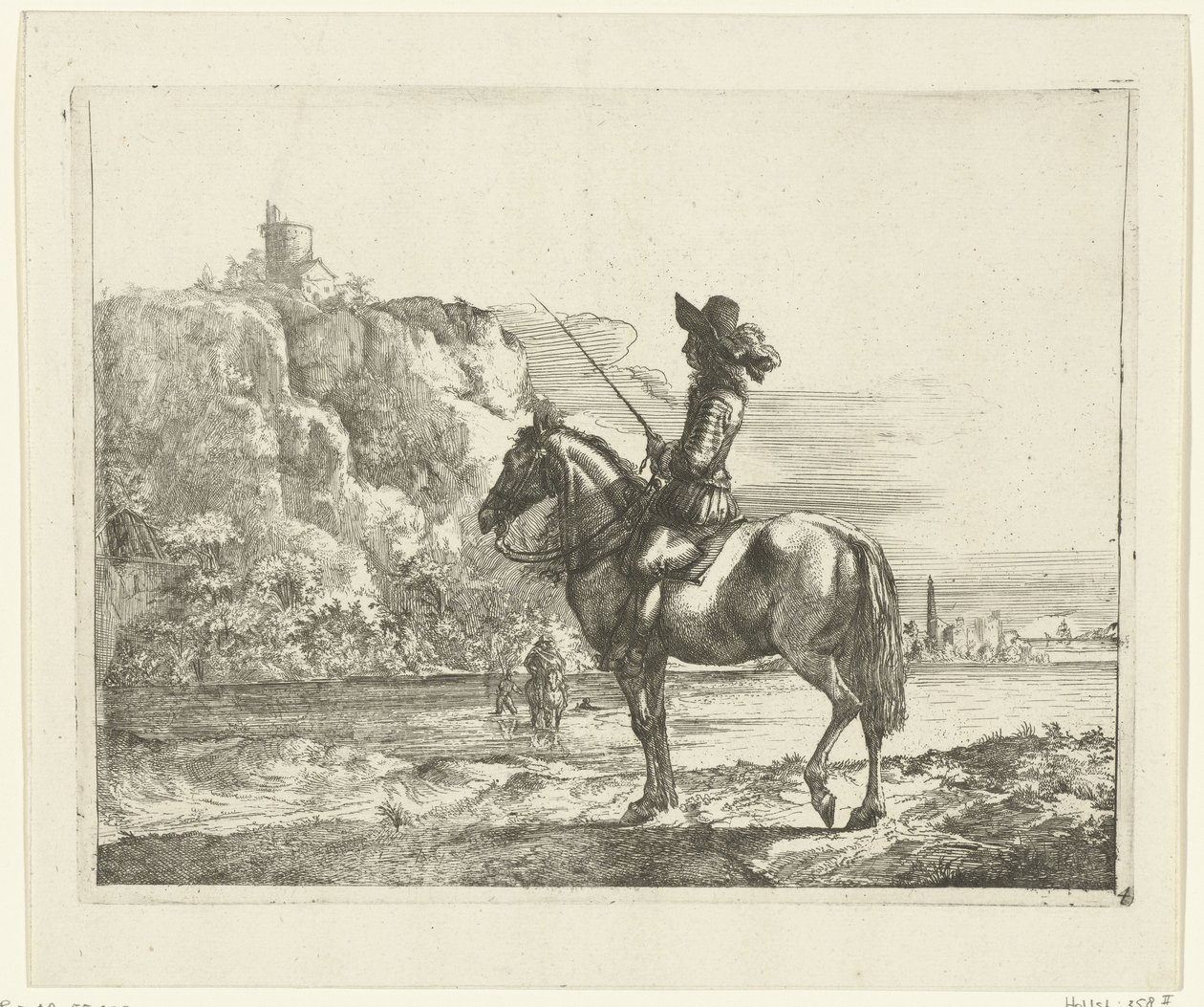 Ruiter bij een rivier door Romeyn de Hooghe (attributed to)