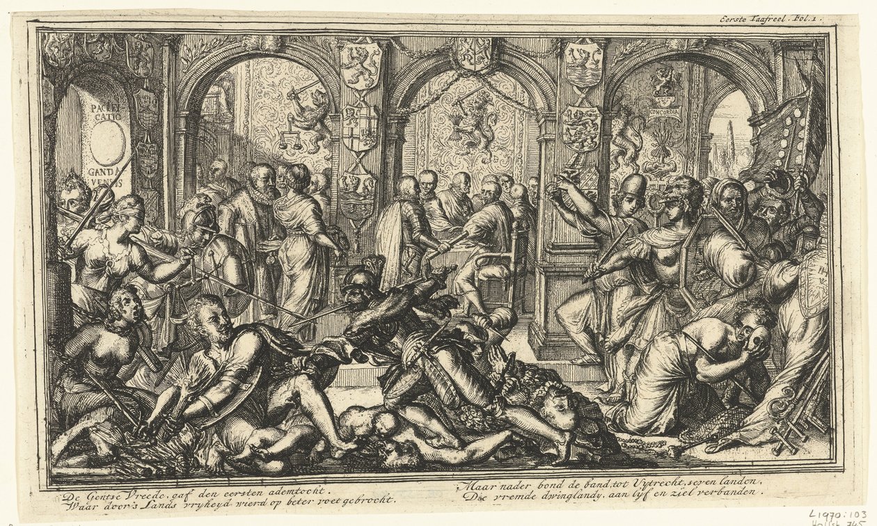 Allegorie op de Unie van Utrecht, 1579 door Romeyn de Hooghe