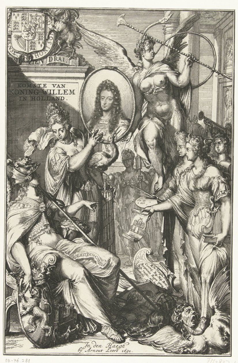 Allegorische frontispice met portret van Willem III door Romeyn de Hooghe