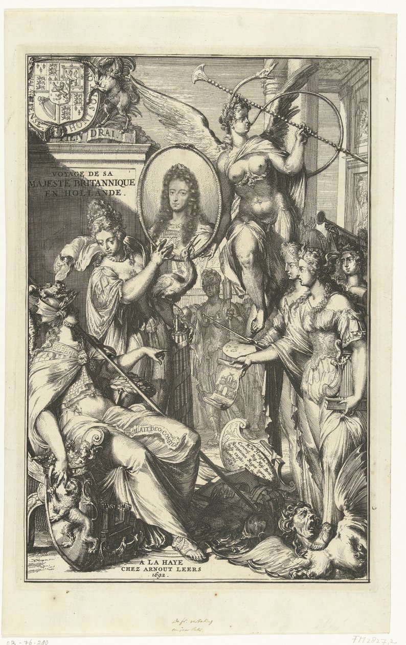 Allegorische frontispice met portret van Willem III door Romeyn de Hooghe