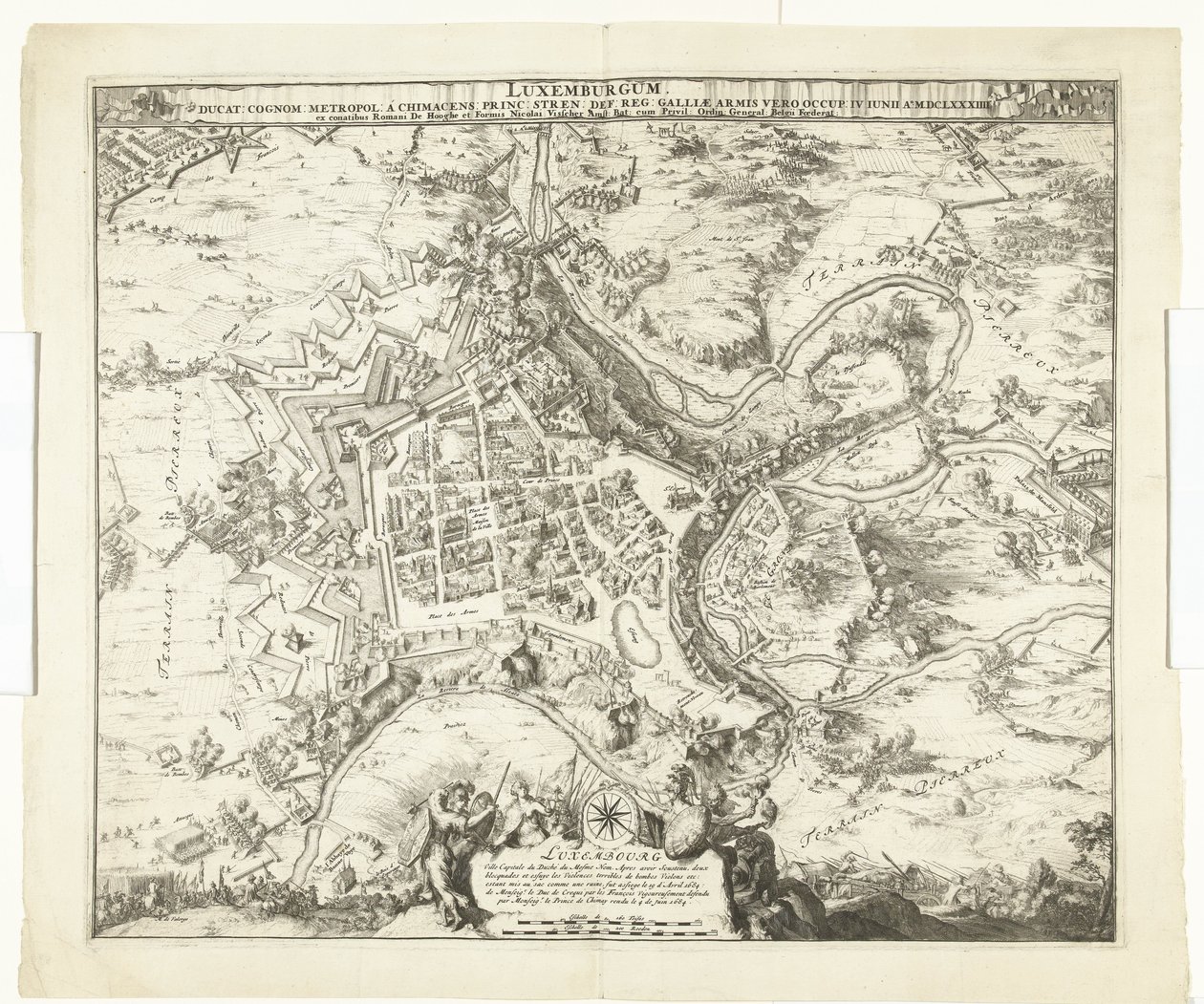 Bombardement van Luxemburg door de maarschalk de Créquy, 1684 door Romeyn de Hooghe
