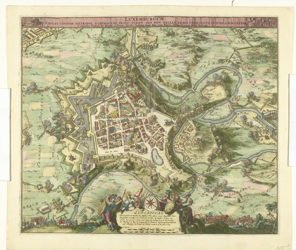 Bombardement van Luxemburg door de maarschalk de Créquy, 1684 door Romeyn de Hooghe