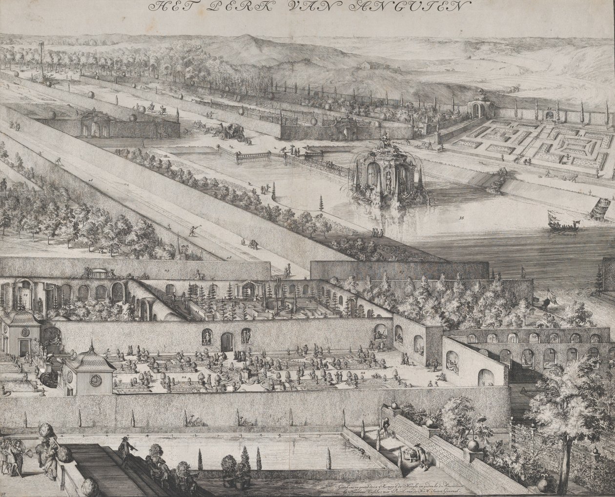 Detail van het Park in Enghien rechterhelft, 1685 door Romeyn de Hooghe
