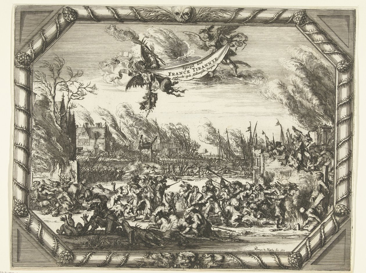 Franse wreedheden in Bodegraven en Zwammerdam, 1672 door Romeyn de Hooghe