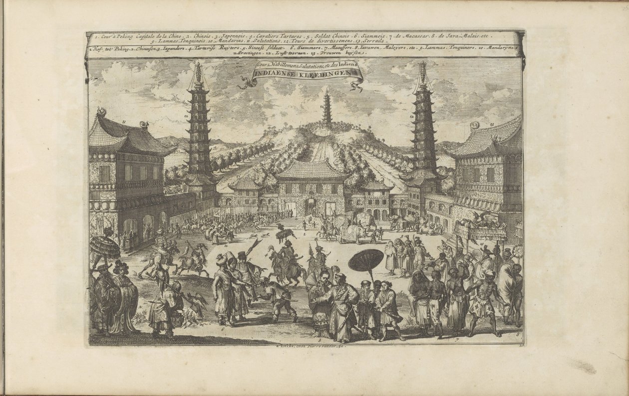 Hof in Peking door Romeyn de Hooghe