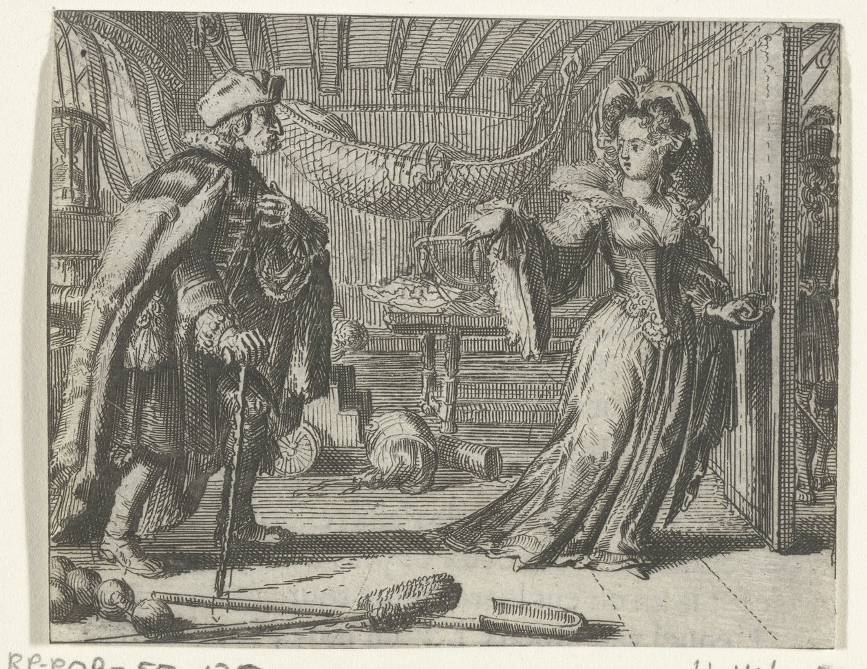 Illustratie voor Le calendrier des vieillards uit Contes et nouvelles van Fontaine door Romeyn de Hooghe