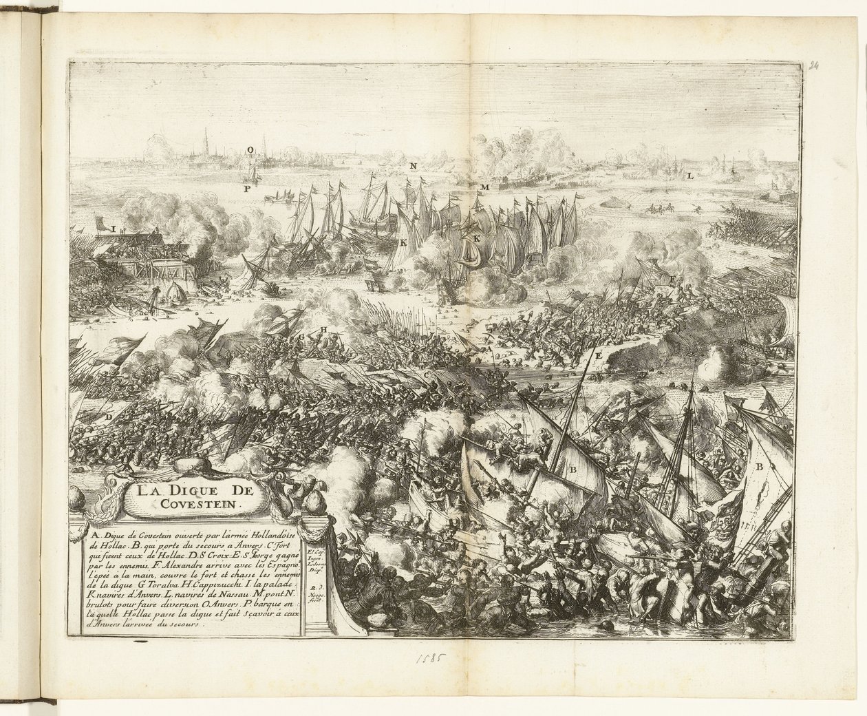 Strijd om de Kauwensteinse dijk, 1585 door Romeyn de Hooghe