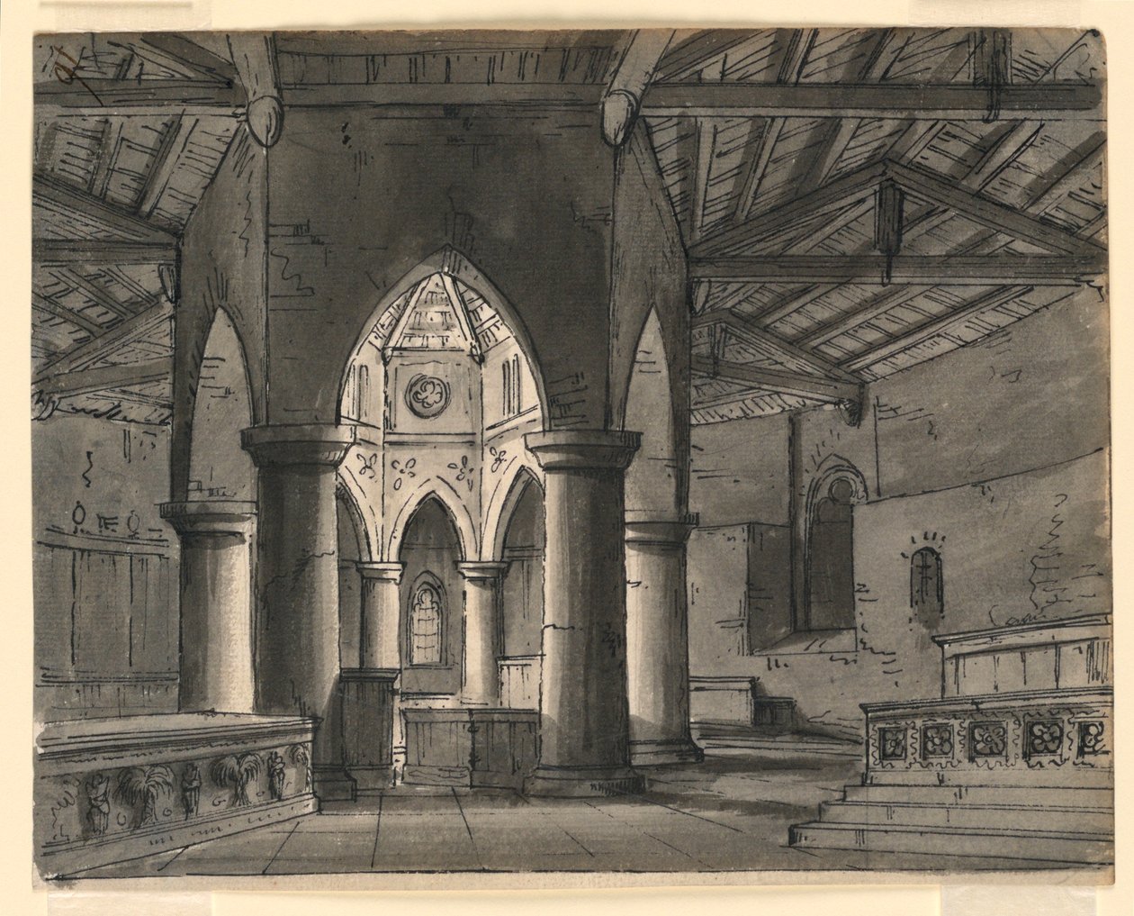 Decorontwerp, Interieur van Gotische Kapel door Romolo Achille Liverani