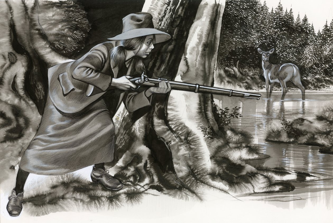 Annie Oakley schiet een bok door Ron Embleton