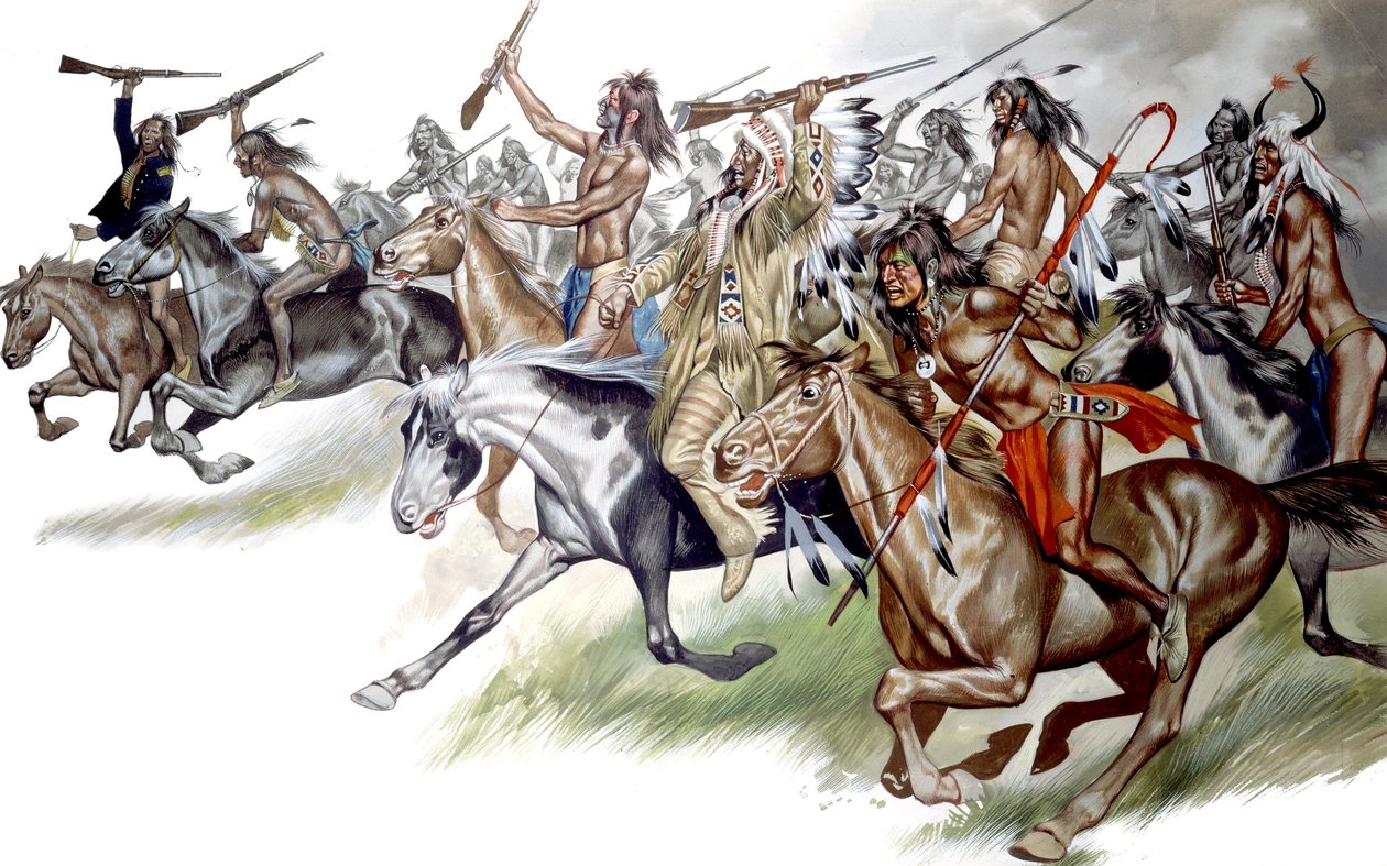 Indianen te paard (gouache op papier) door Ron Embleton