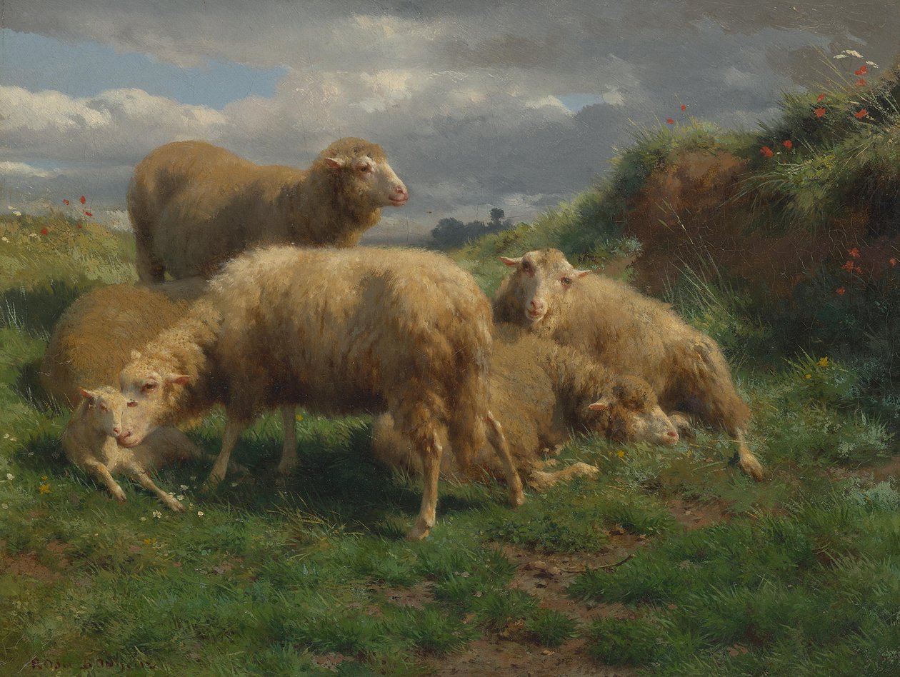 Een landschap met schapen door Rosa Bonheur