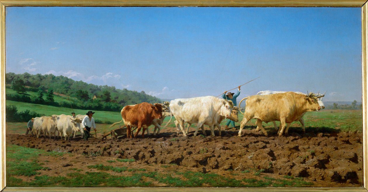 Ploegen in de Nivernais (schilderij op doek) door Rosa Bonheur